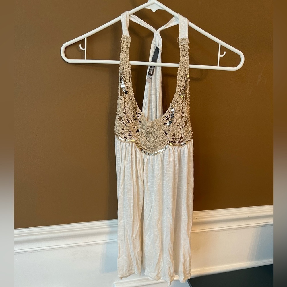 Charlotte Russe Cream Crochet Halter Top Sequin Y2K 2000s Size S